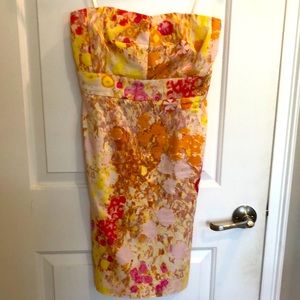 Size 0 jcrew gold, pink, orange yellow print strapless dress